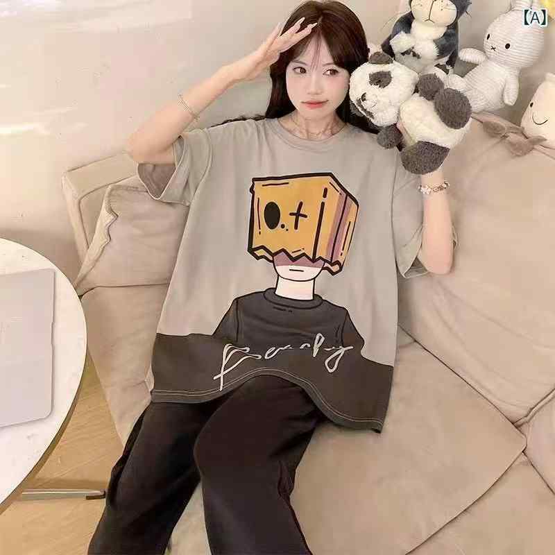 ルームウェア 女性用 夏 薄手 接触冷感 半袖 ロングパンツ セット 少女向け 部屋着 かわいい 軽量 吸湿速乾 綿混 ホームファッション