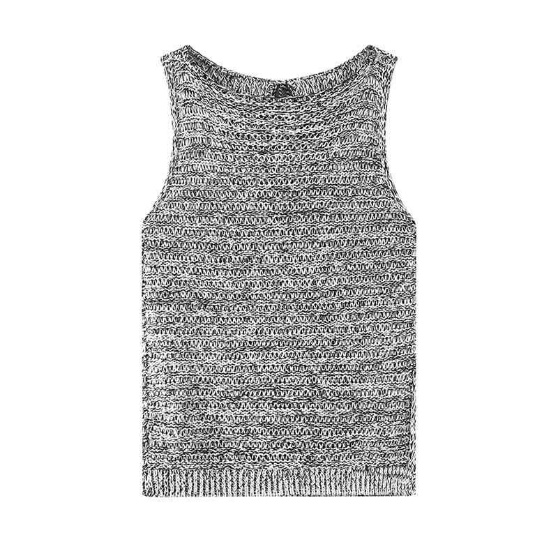 Three-Quarter Knit - ニット キャミソール 女性用 夏 ノースリーブ プルオーバー トップス 綿混 伸縮性 軽量 吸湿速乾 普段使い コーディネート シンプル