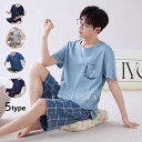 パジャマ 上下セット ルームウェア メンズ 綿100% 半袖 短パン 夏用 かぶり ショート袖 Uネック 大きいサイズ ショートパンツ 半ズボン 薄手 涼しい ...