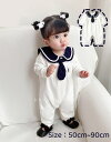 綿100% ベビー服 新生児 ロンパース カバーオール セーラー服風 フォーマル服 春夏 春秋 長袖 幼児 赤ちゃん 前開き スナップボタン 女の子 ネクタイ ...