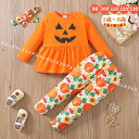 子供用 ハロウィン 衣装 キッズ 服 tシャツ 上下セットアップ 女の子 ベビー 長袖 春秋 ブラウス 長ズボン ウェストゴム 綿混 かぼちゃ柄 カボチャ 保育園 幼稚園 小学生 一年生 低学年 お出かけ おしゃれ オレンジ 橙色 1歳 2歳 3歳 90cm 100 110 120cm 130 海外通販