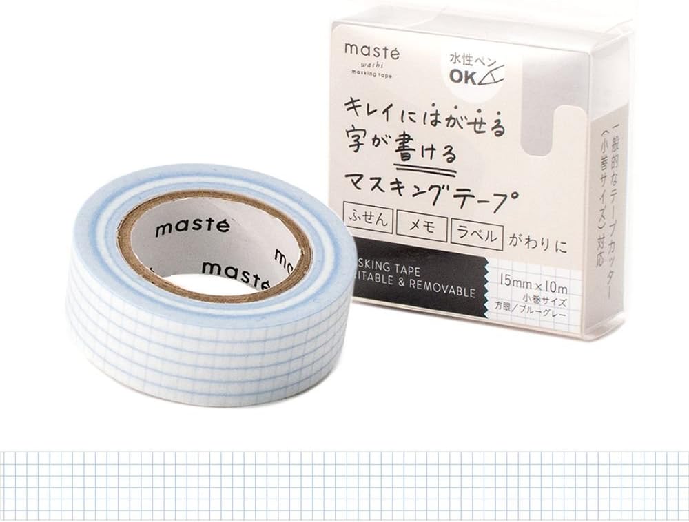 乐天商城 - マークス 水性ペンで書けるマスキングテープ 小巻 15mm幅 全長10m マステ 方眼ブルーグレー MST-FA04-BGY マスキングテープ 方眼 手帳 日本製 国産 ラベル 付箋 メモ 多機能 整理整頓 シンプル 水性ペン 書ける 人気