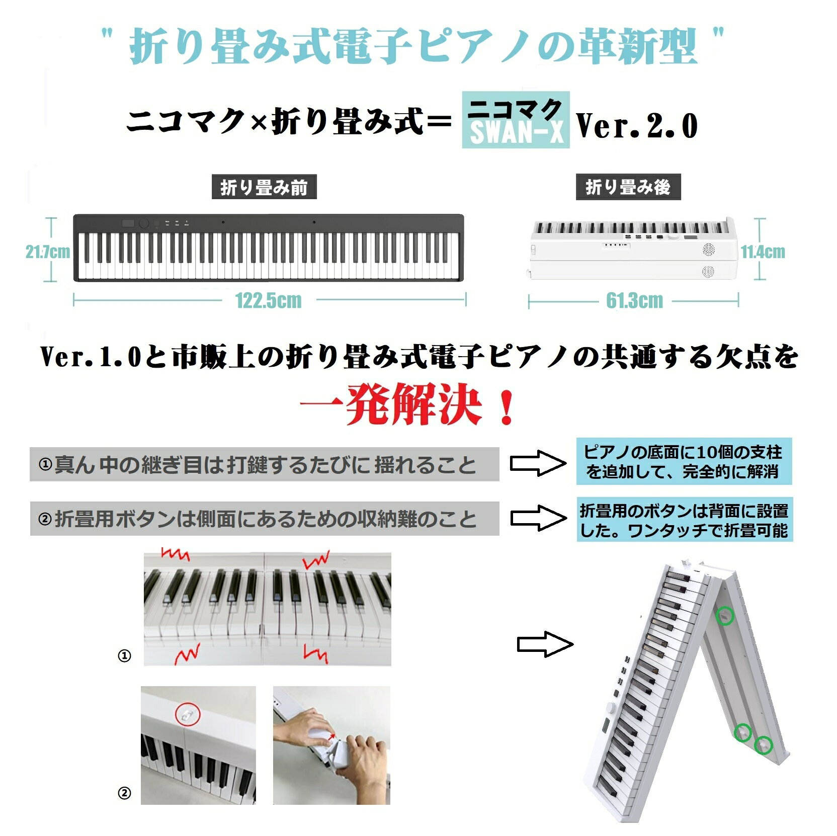 楽天市場】ニコマク NikoMaku 電子ピアノ 88鍵盤 折り畳み式 SWAN-X 黒 