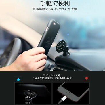 クリアランス特価 EONON 車載用ワイヤレス充電器 iPhone6/6P対応 置くだけ充電 抜き差し不要 ワイヤレス/ケーブル切替可 マグネット固定 360度回転 HOP-A0601 送料無料