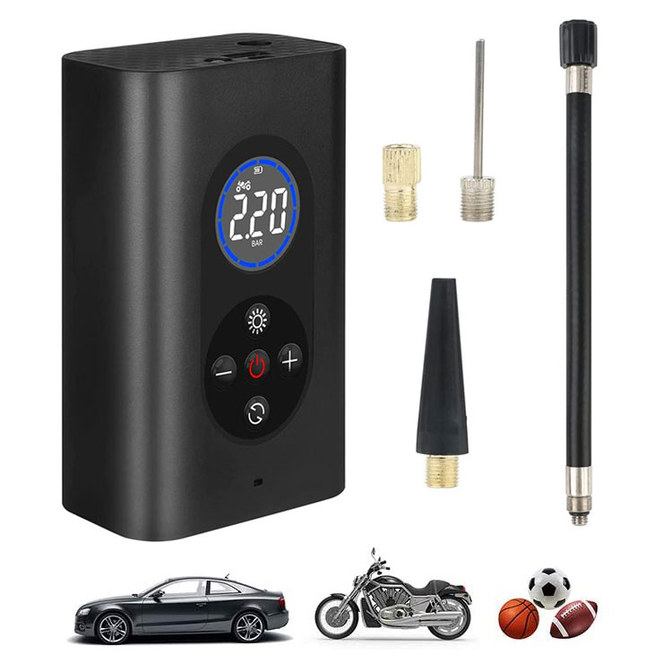 タイヤエアーポンプ 電動エアコンプレッサー ポータブル空気入れ コードレス充電式 デジタル表示 LEDライト搭載 自転車 バイク 浮き輪 ボールなどにも HOP...