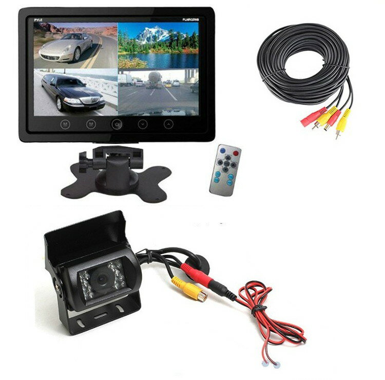 バックカメラセット 重機・トラック 画面分割機能で4画面、2画面、全画面の分割表示が可能 12V/24V兼用 4分割表示9インチ液晶モニター HOP-MN90SET