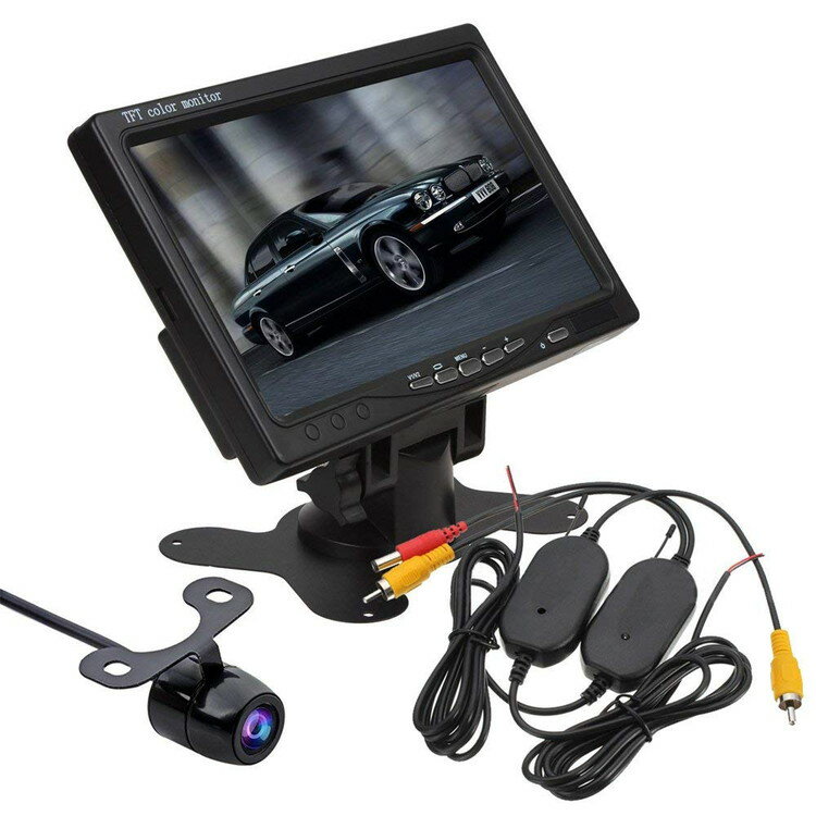 ワイヤレスバックカメラシステム 7インチモニター+小型バックカメラ＋無線トランスミッター 3点セット モニターリモコン付き 映像2チャンネル 12V専 OMT70BK200VTM50