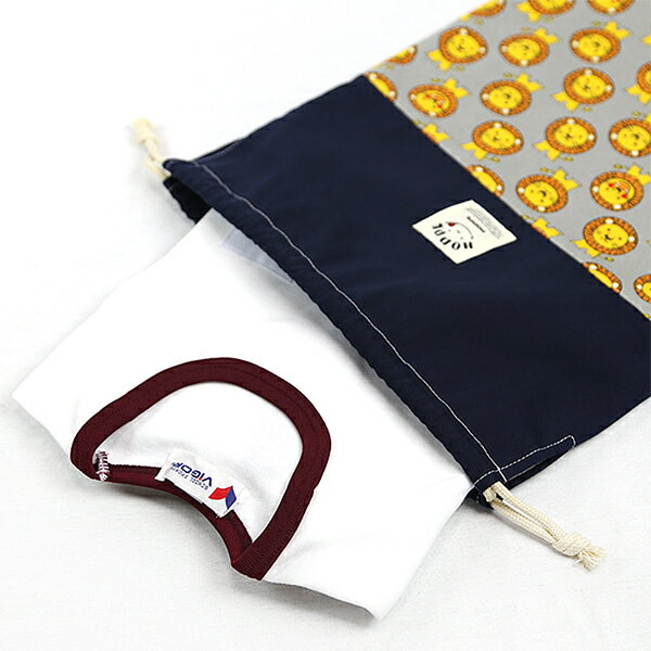 らいおんまる巾着Lオールハンドメイド!安心の日本製HOPPE(ホッペ)【日本製・手作り・入園入学準備・入園入学グッズ・通園通学・体操服入れ・お着替え袋・巾着大・キッズ・男の子・女の子・幼稚園・小学校】