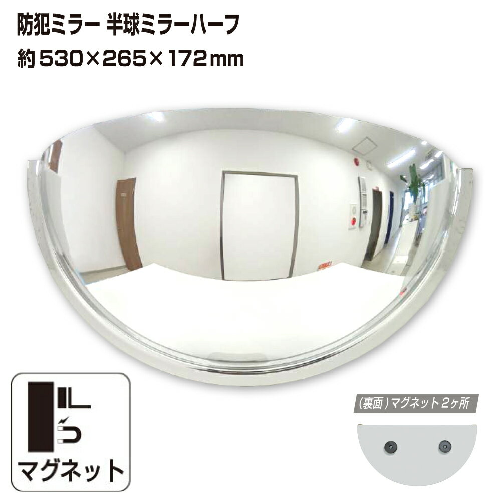 カーブミラー 室内 防犯ミラー 半球ミラーハーフ 約530×265×172mm アクリル製 マグネット式 ワンタッチ..