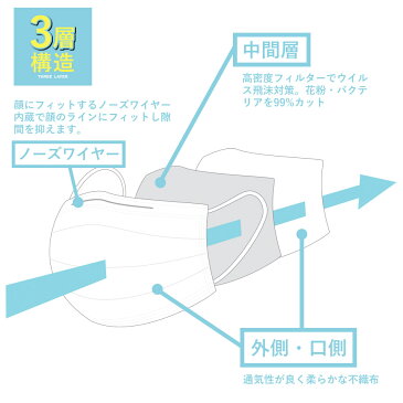 【在庫あり】4/30より順次発送【予約商品】【同梱不可】【クーポン対象外】【メール便のみ】◆不織布マスク1ケース50枚+1枚入り◆51枚 箱 大人用 子供用 男性用 女性用 花粉 マスク 大きめ 三層構造 高密度フィルター 使い捨てマスク ウィルス対策【先行予約0943】