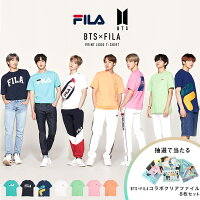 FILA BTS コラボ tシャツ メンズ ブランド◆FILA(フィラ)×BTS(防弾少年団)コラボ プリントTシャツ◆クルーネック ロゴT 夏服 無地 カットソー 半袖 おしゃれ ティーシャツ クリアファイル グッズ ペアルック 白 黒 韓国ファッション