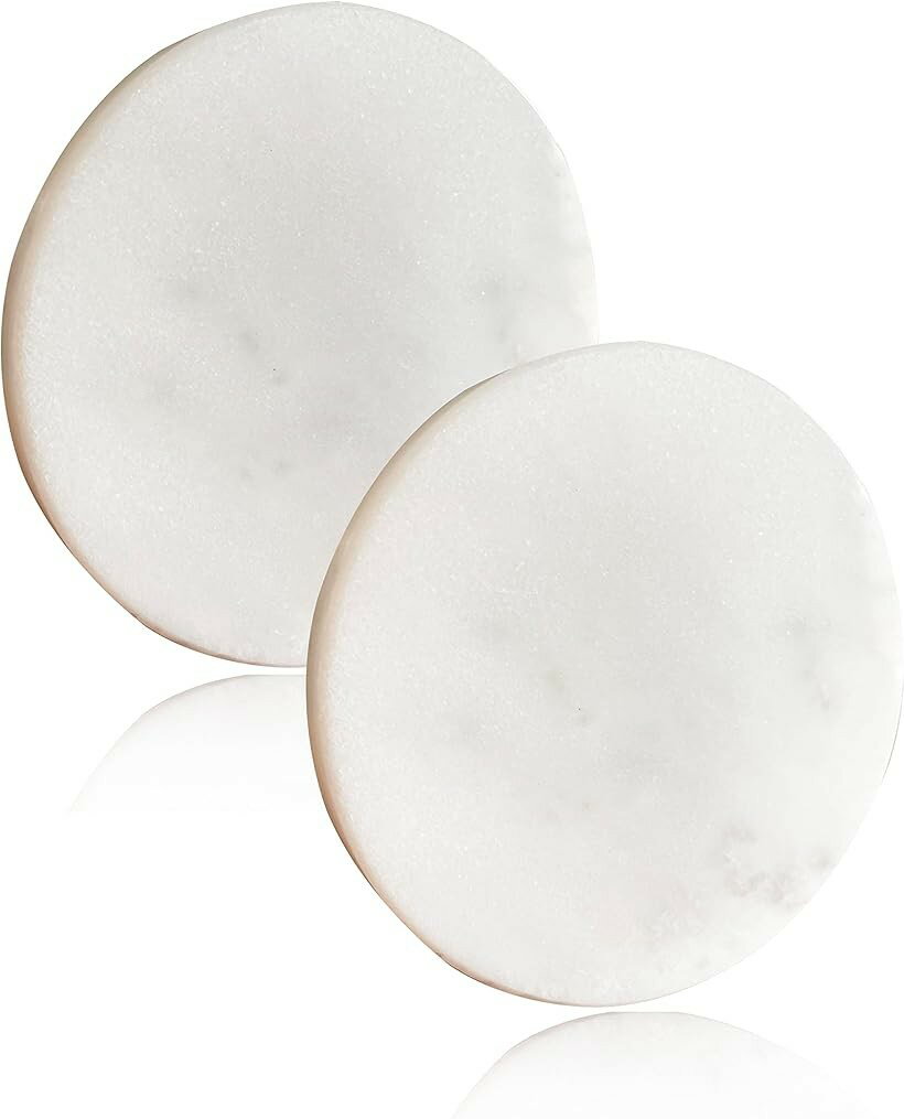 大理石コースター 2枚セット アクセサリートレイ 天然石 白 丸型