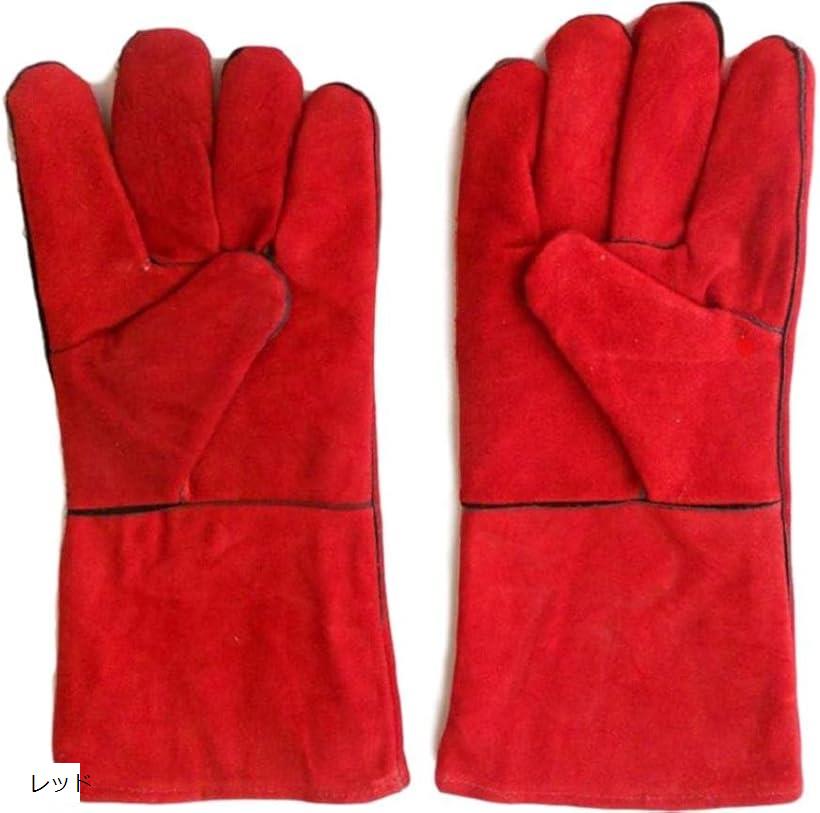 耐熱 グローブ 手袋 溶接 牛革 BBQ バーベキュー アウトドア オーブン グリル 薪ストーブ キャンプ 5本..