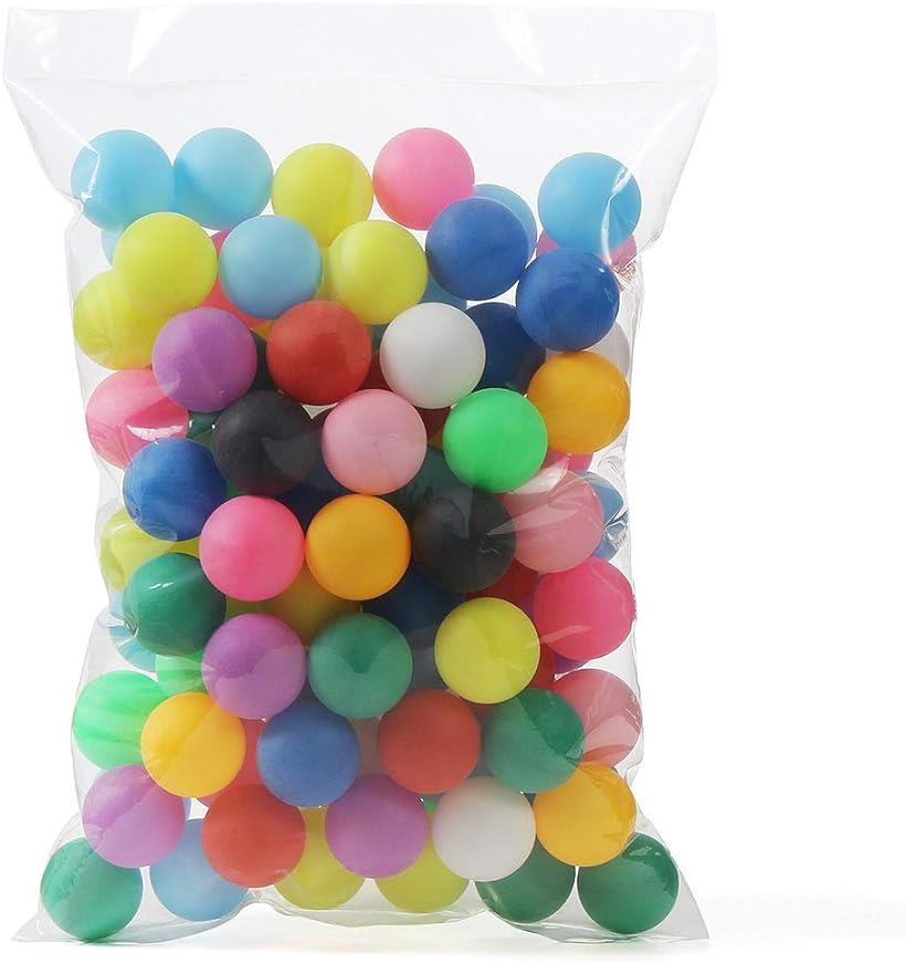 ピンポン玉 娯楽用 卓球ボール 収納袋付き プラスチック 無地 カラフル 100個( 08 カラフル x 100個, 40mm)