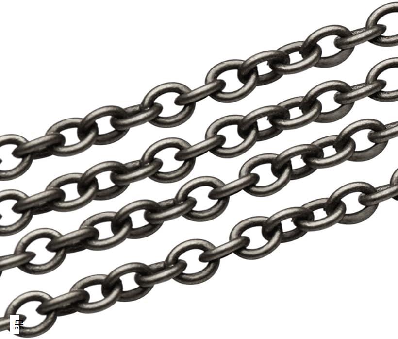 5m アズキチェーン 十字 リング ブラス ジュエリー用 ネックレス パーツ 2x1.5x0.5mm 黒 (黒, 2x1.5x0.5mm)