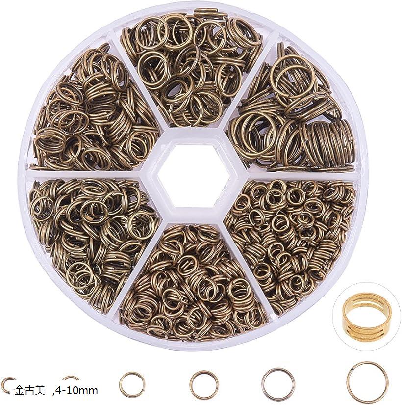 6種セット 二重丸カン 4-10mm リング マルカン 丸環 指貫つき (金古美, 4-10mm)
