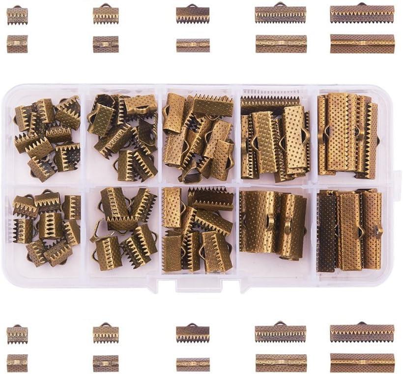 約100個 5サイズ ワニ口 留め具 クリップ 紐止め リボン留め 接続金具 アクセサリーキット アンティーク (5種(金古美5サイズ) 100個)