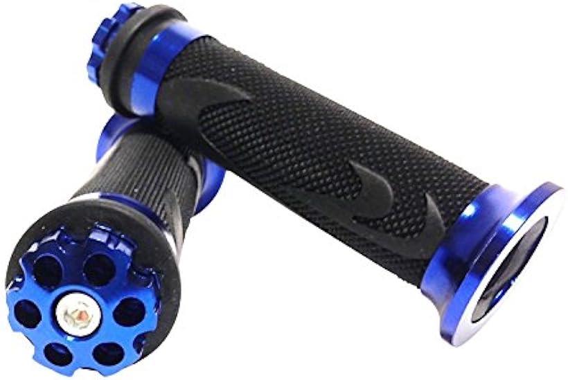 互換品 バイク グリップ ラバー アルミ バーエンド 汎用 6角エンドタイプ 22.2mm ブルー (ブルー)