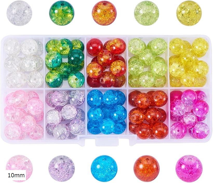 PandaHall 約100個/箱 直径10mm ガラスビーズ 10色セット(10mm)