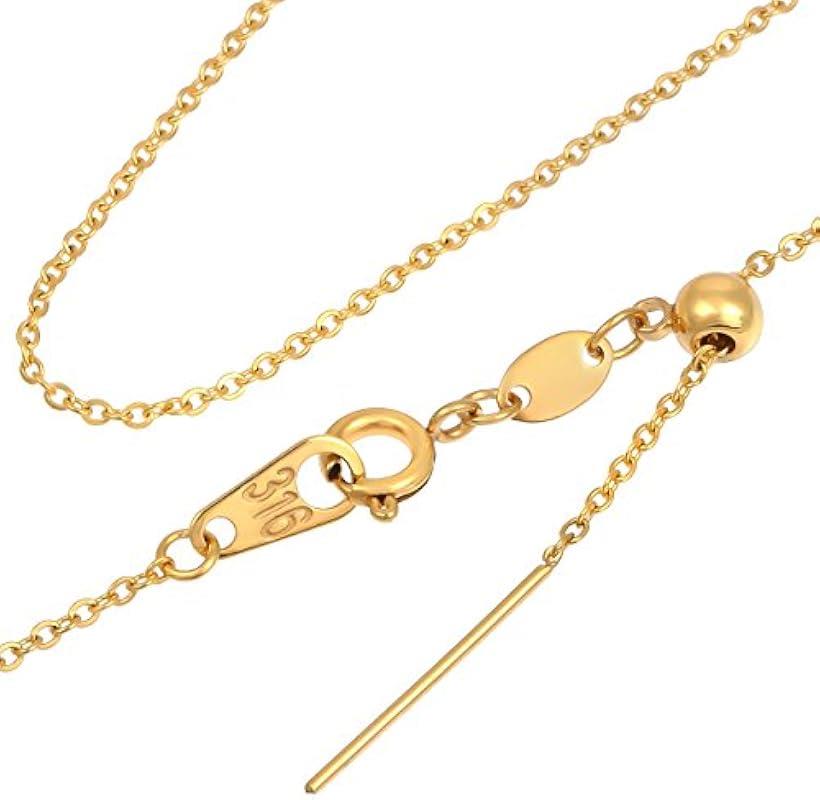 レディース ネックレス チェーン あずきチェーン 選べる3Color 医療用ステンレス アレルギー対応 スライド 調整式 ゴールド (ゴールド)