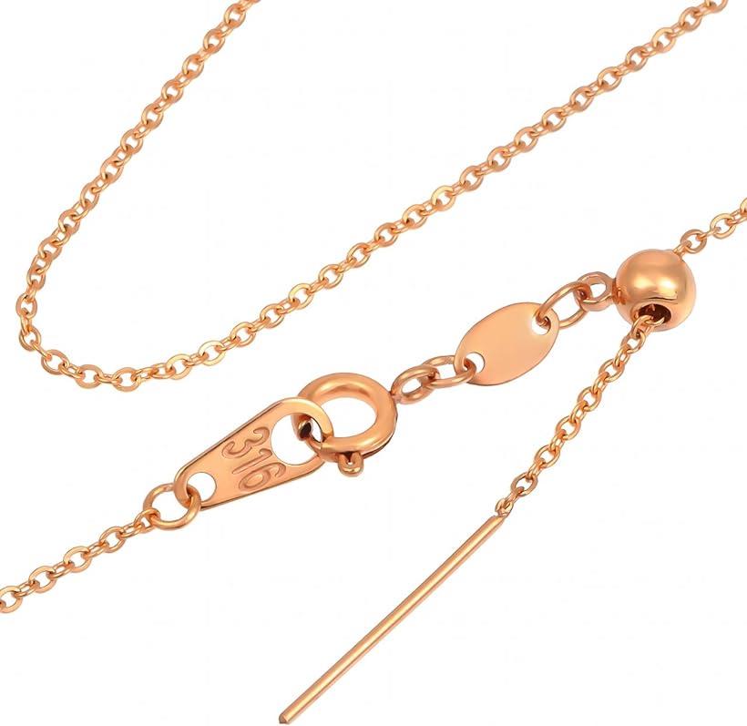 レディース ネックレス チェーン あずきチェーン 選べる3Color 医療用ステンレス アレルギー対応 スライド 調整式(ピンクゴールド)