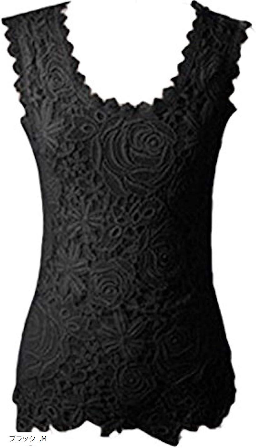 タンクトップ レディース レース 白 セクシー 可愛い レディースタンクトップ黒 大きいサイズ 有(ブラック, M)