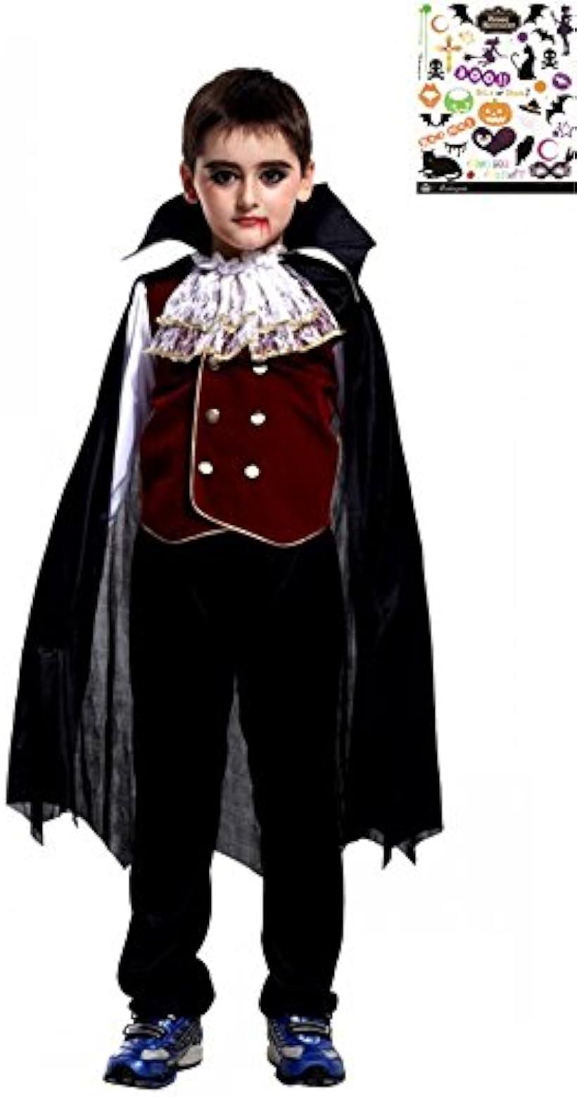 ヴァンパイアプリンス キッズコスチューム ハロウィン ペイントシール 付き 2点セット 男の子 S596 L 120cm-130cm( 黒、赤、, L(120cm-130cm))