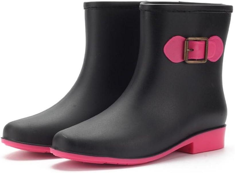 レインシューズ レディース 無地 ショート ブーツ 長靴 レインブーツ ミドルブーツ シンプル デザイン(ブラック, 23.0～23.5 cm)