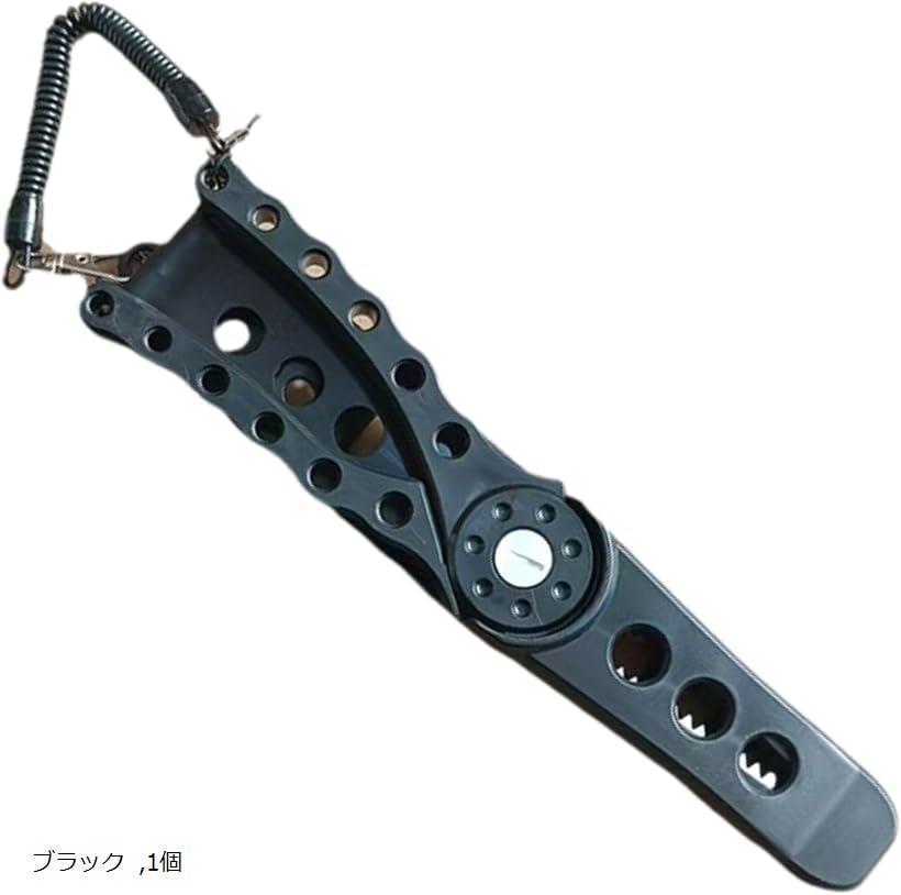 フィッシュグリップ 魚掴み器 フィッシュキャッチャー 錆びにくい 軽量 片手操作 落下防止ロープ付き 釣り用品(ブラック, 1個)