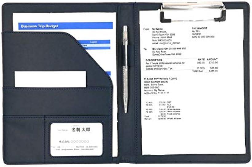 PU レザー クリップ ボード ファイル サイズ 書類 フォルダ バインダー カード ポケット ペン ホルダー 搭載 オフィス 事務 用品( 紺, A5)