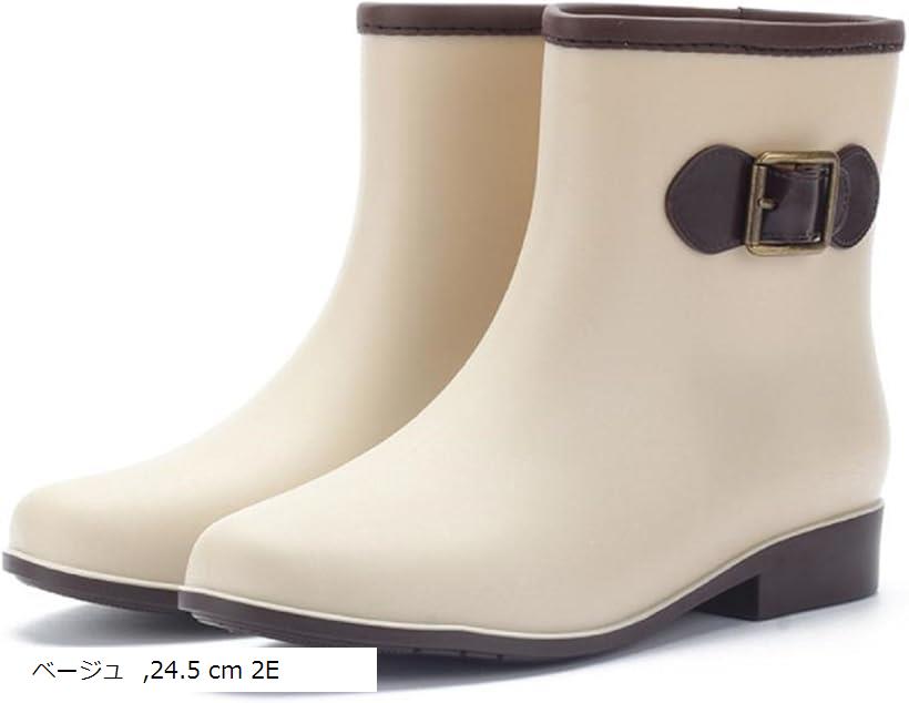 レインシューズ レディース 無地 ショート ブーツ 長靴 レインブーツ ミドルブーツ シンプル デザイン (ベージュ, 24.5～25.0 cm)