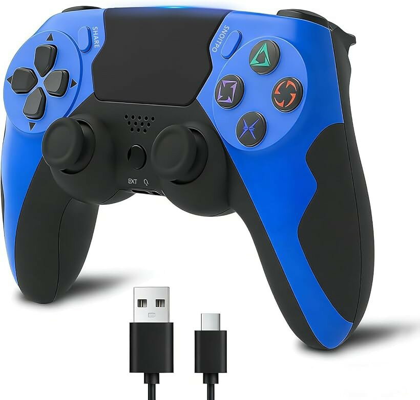 PS4 コントローラー PC ゲームパッド eスポーツ専用 ワイヤレス ゲームコントローラー 1000Hz ポーリングレート 無線/有線接続 超低遅延 デュアル振動 6軸ジャイロ タッチパッド搭載 (青)