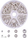 約160個/箱 真鍮 ロンデル 4/6/8/10mm 平型ロンデル ラインストーン付き スペーサービーズ メタル アクセサリーパーツ シルバー(シルバー 160個)