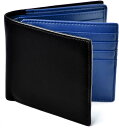 二つ折り 財布 本革 大容量 カード 18枚収納 新設計のボックス型小銭入れ メンズ ブラックxブルー( ブラック/ブルー)