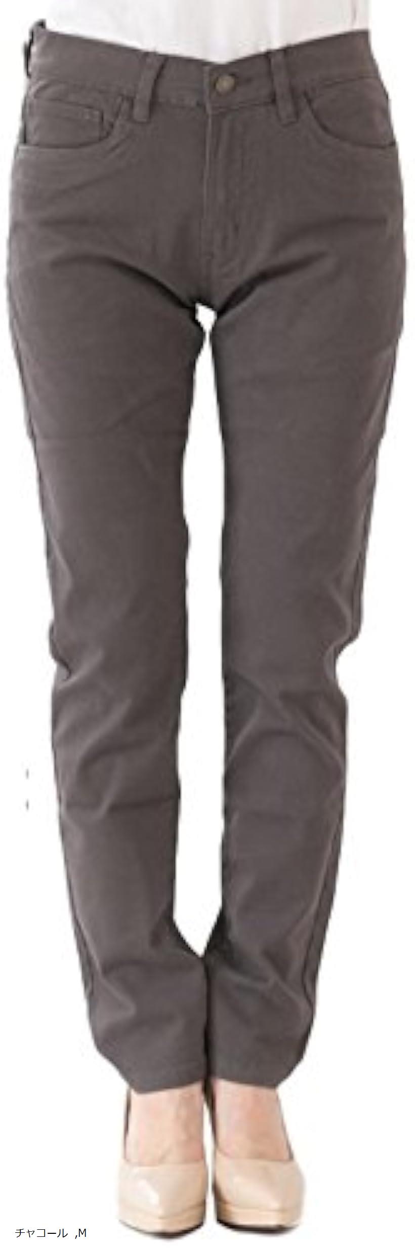 レディースチノ ロングパンツ ストレートパンツ オフィスパンツ チノパン 綿パンツ クロップド コットンパンツ アンクル イージー インナー ウエスト (チャコール, M)