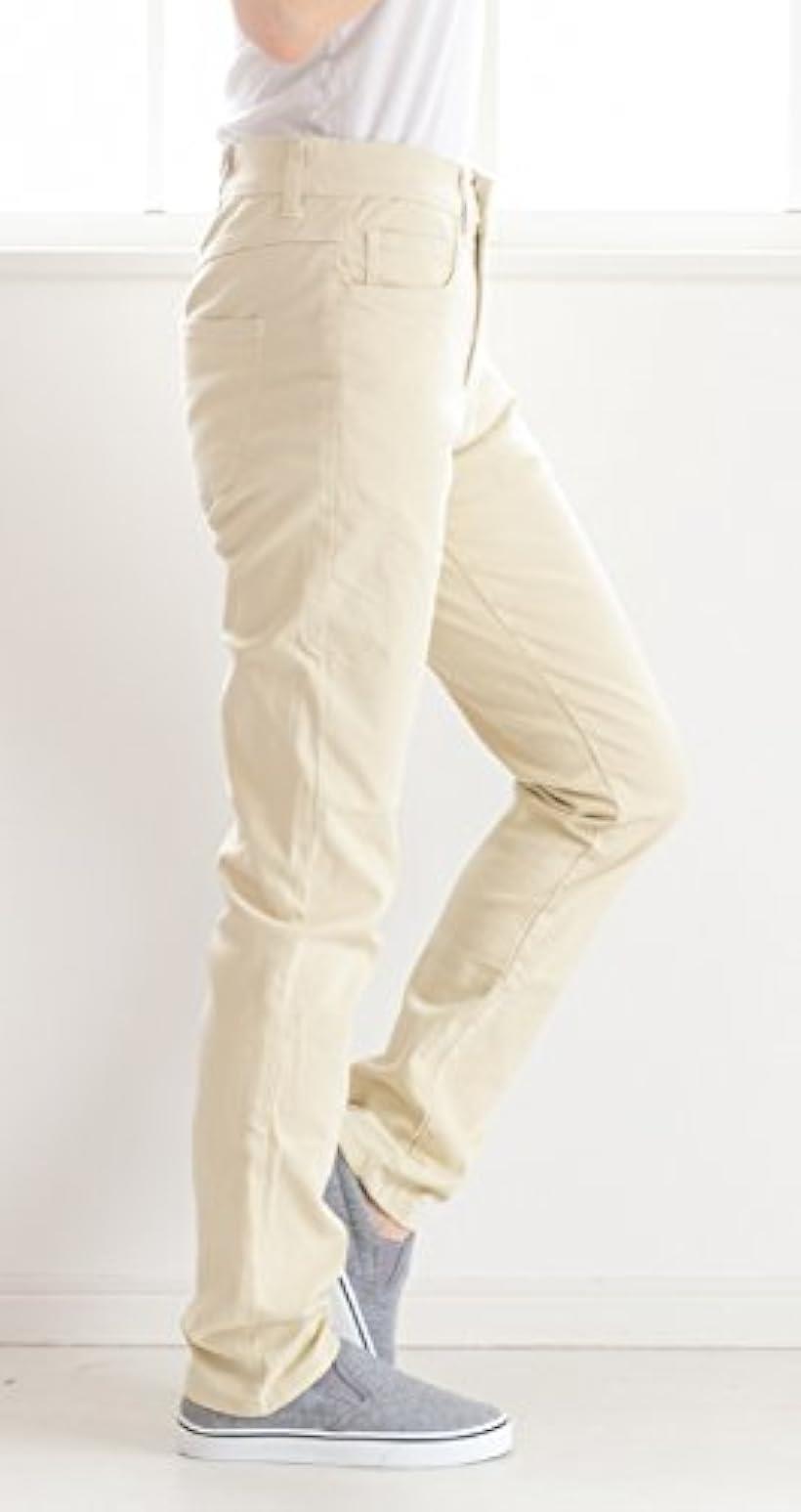 スリーピングシープ レディース 美脚 コットン フロントジッパー ストレッチ スキニー ツイル パンツ オールシーズン(クリーム, LL)