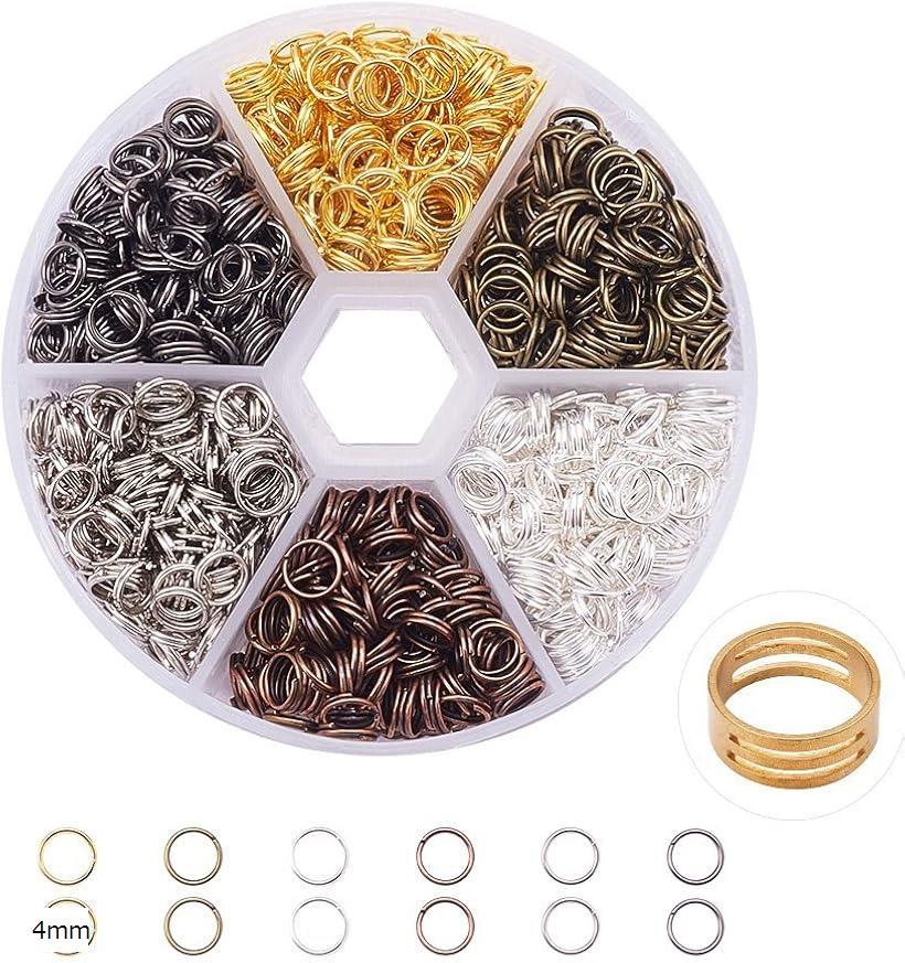 6種セット 鉄製 二重丸カン リング マルカン 丸環 指貫つき (混合色, 4mm)