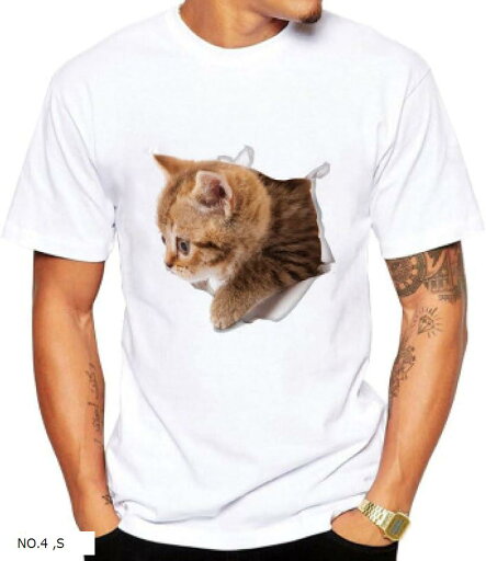 Tシャツ 猫 おもしろ トリックアート カジュアル シンプル ブラウンネコ(NO.4, S) Tシャツ 猫 おもしろ トリックアート カジュアル シンプル ブラウンネコ(NO.4, S)
