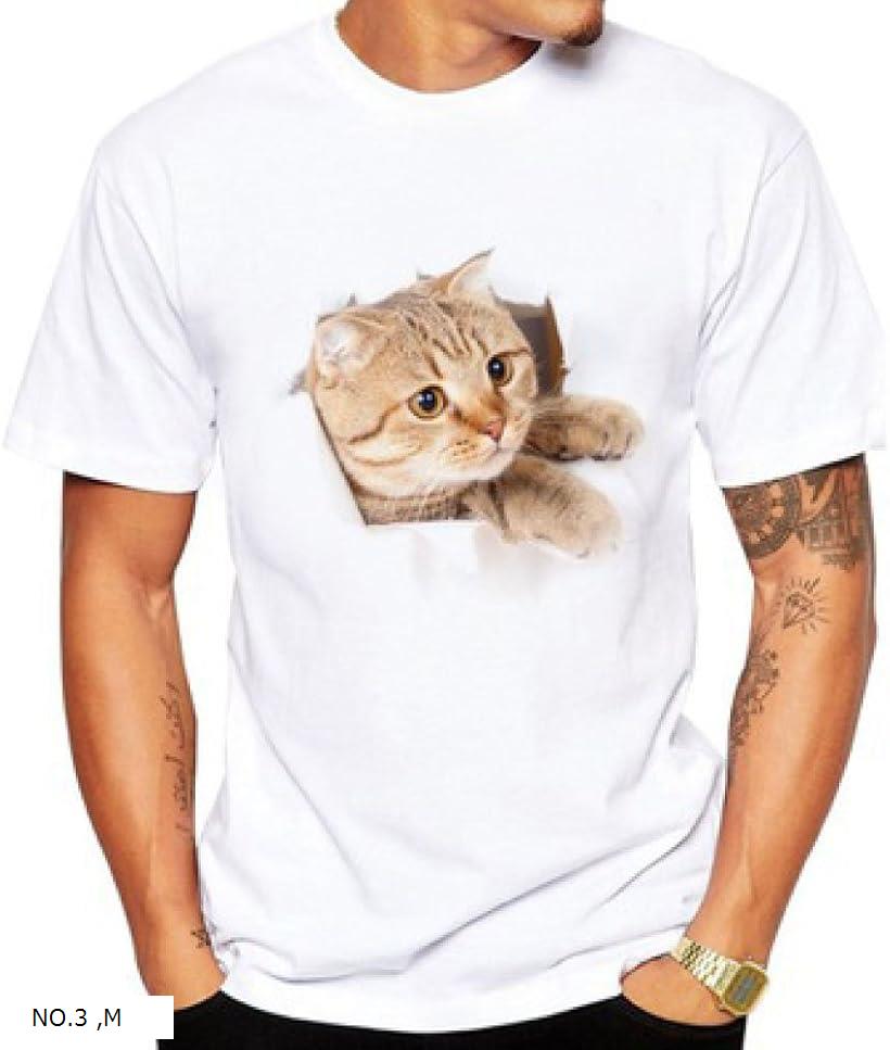 Tシャツ 猫 おもしろ トリックアート カジュアル シンプル ブラウンネコ(NO.3, M)