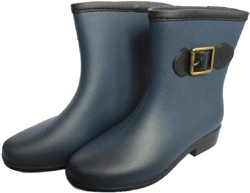 レインシューズ レディース 無地 ショート ブーツ 長靴 レインブーツ ミドルブーツ シンプル デザイン (ネイビー, 24.0～24.5 cm)