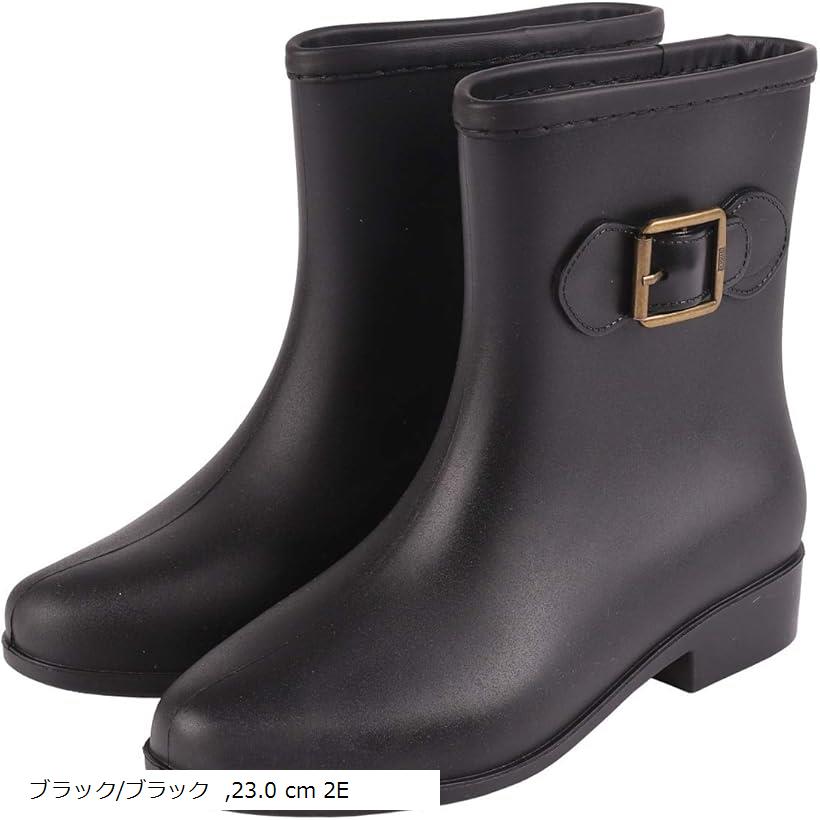 レインシューズ レディース 無地 ショート ブーツ 長靴 レインブーツ ミドルブーツ シンプル デザイン (ブラック/ブラック, 23.0～23.5 cm)