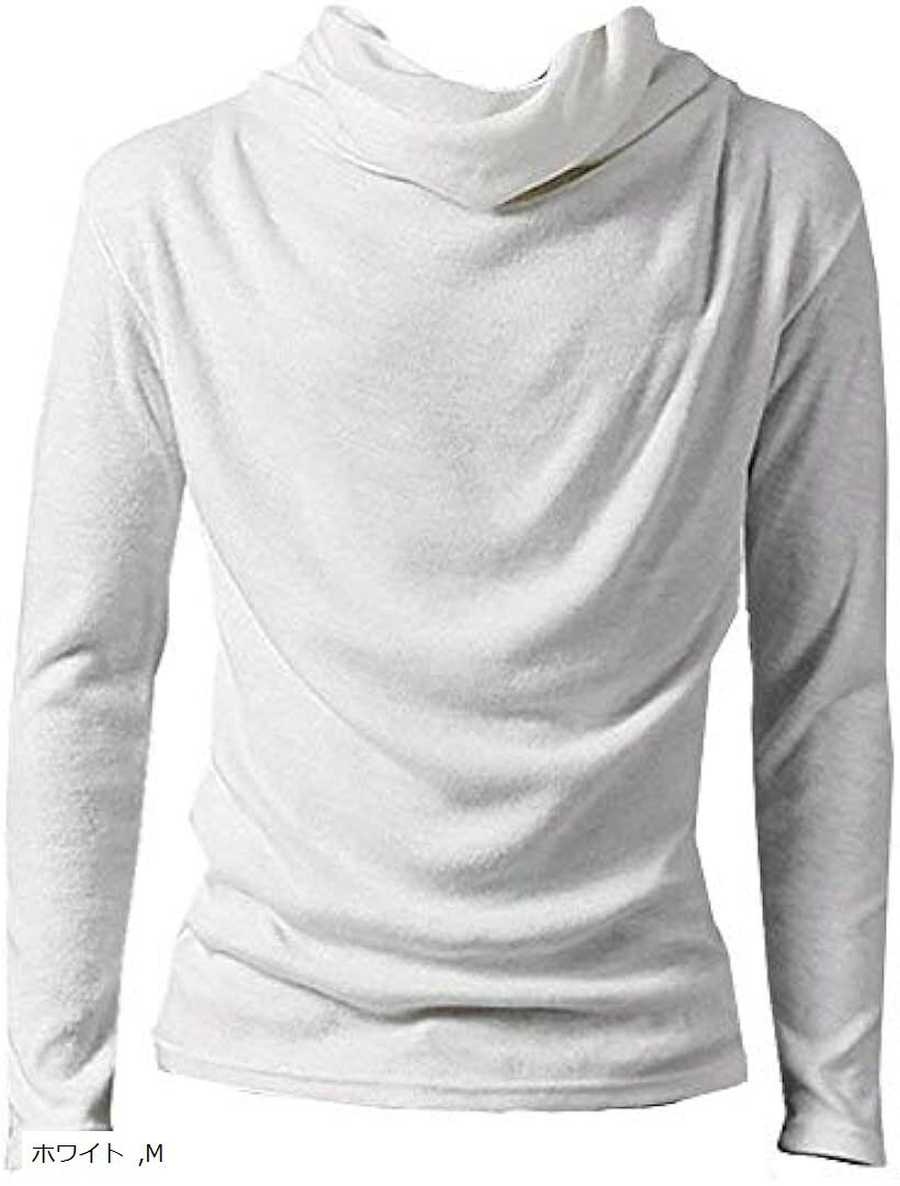 メンズ モックネック 無地 インナー シャツ カジュアル ゆったり ハイネック カットソー タートルネック 大きい サイズ 大き目 大きめ ゆる ウェア スリム ロング丈 長袖 スマート 防寒 あったか (ホワイト, M)