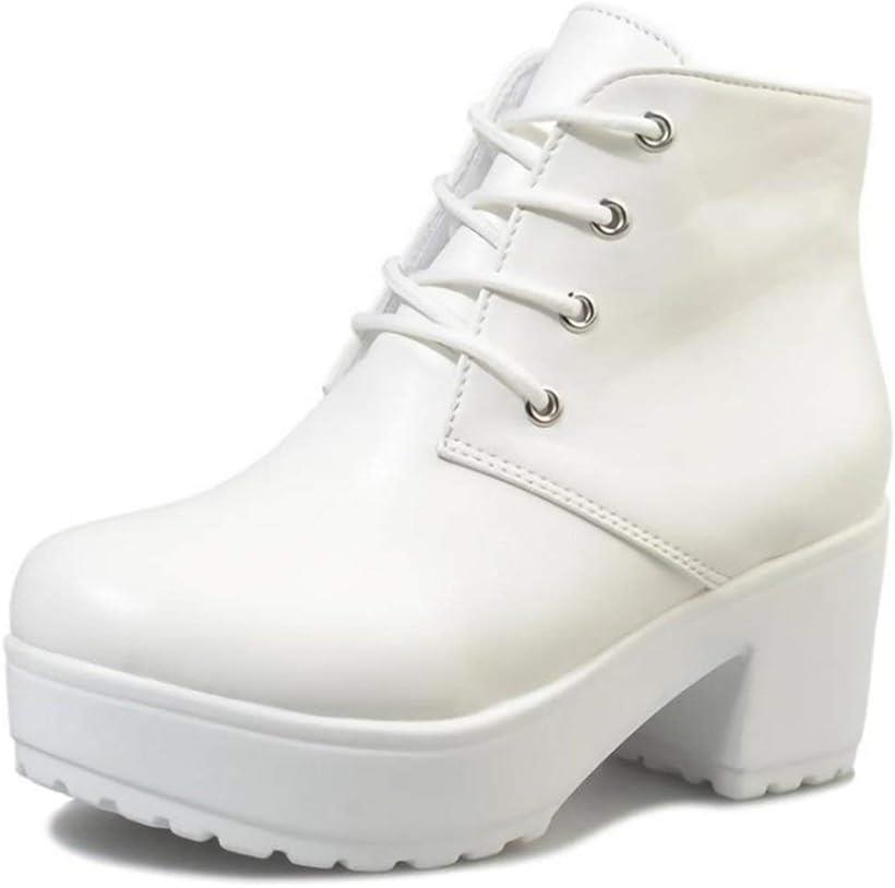 厚底 ショートブーツ ブーティ レディース 編み上げ レースアップ (ホワイト, 25.5～26.0 cm)