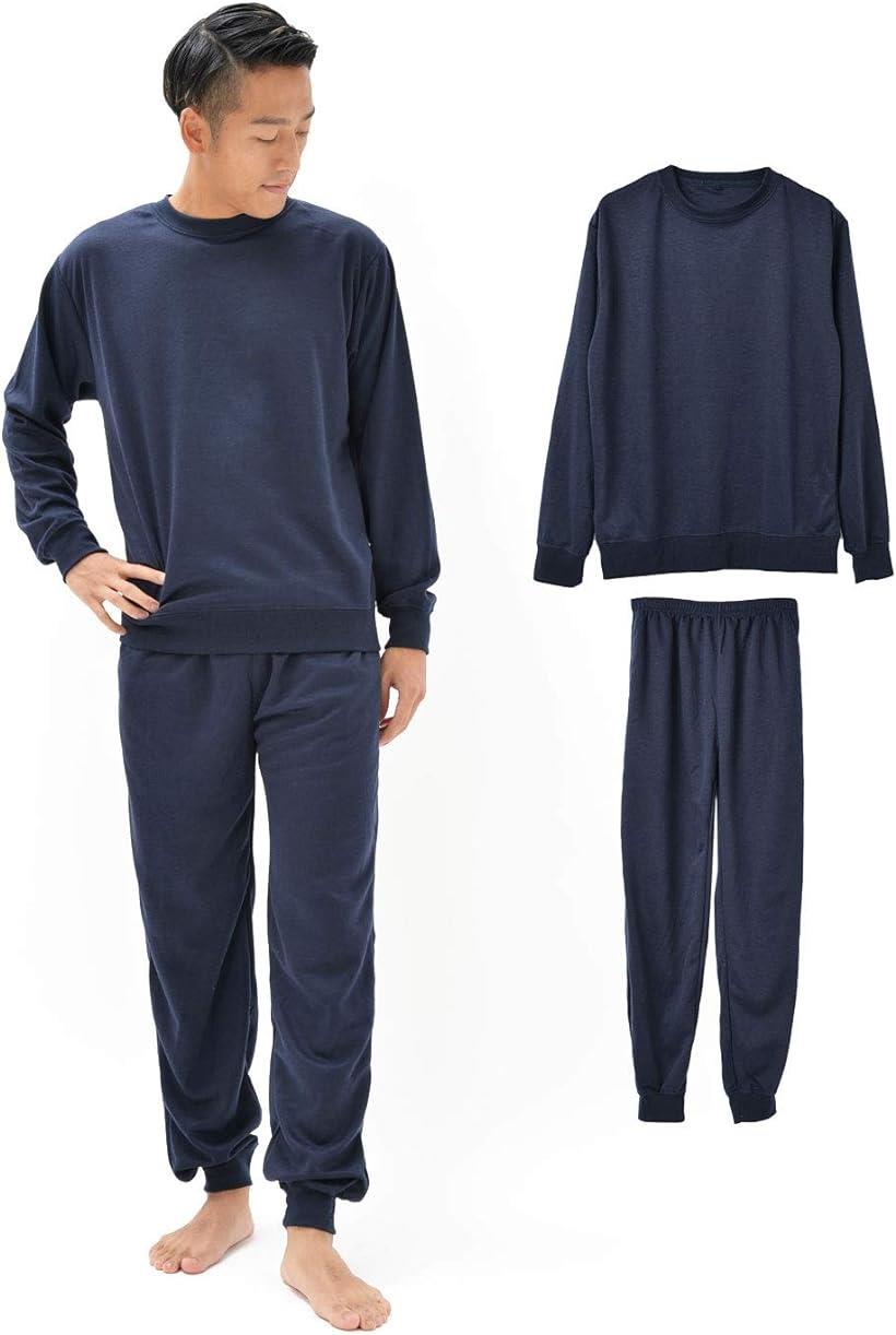 スウェット セットアップ メンズ 上下セット ルームウェア 大きいサイズ ゆったり あったか パジャマ (ネイビー, L)