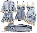 ランジェリー パジャマ レディース 5点セット スリップ キャミソール(ブルーグレー, XL)(4)