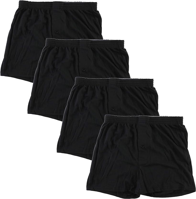 メンズ 無地 ニット トランクス 前開き セット パンツ 下着 4枚セット ブラック LL (4枚セット ブラック, LL)