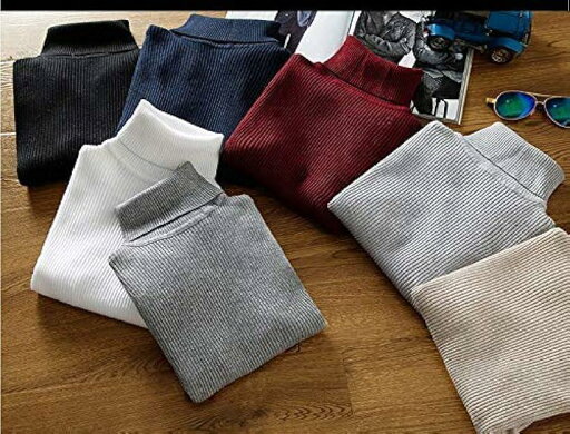 ハイネック スリム ケーブル ニット セーター メンズ(レッド, 01.M(日本サイズ:S))