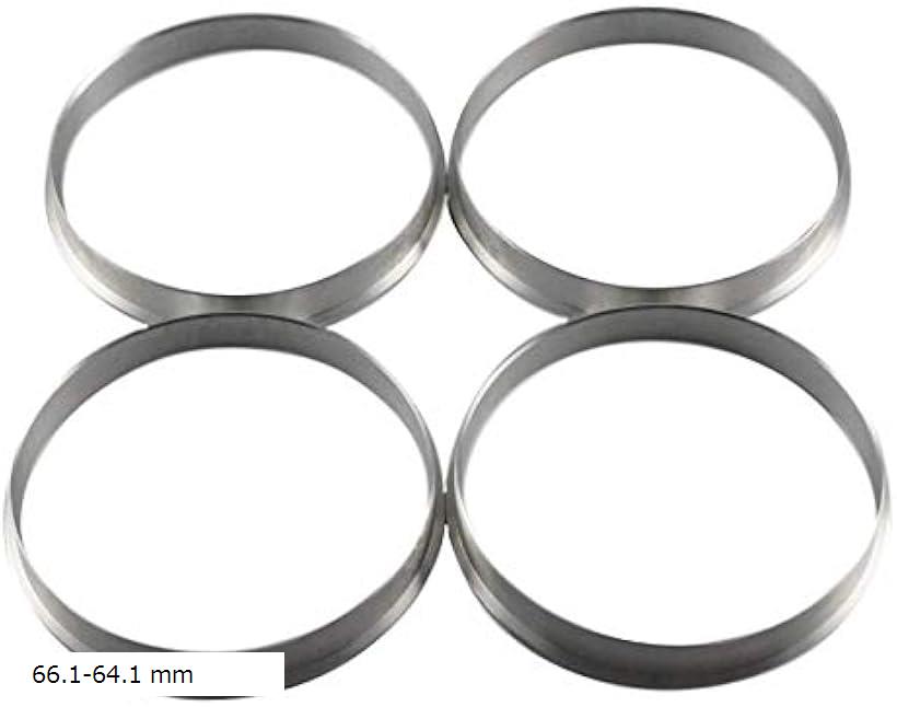 鍛造 アルミ製 ツバ 付き ハブリング 66.1 ＞ 64.1 mm 4枚 セット (シルバー)