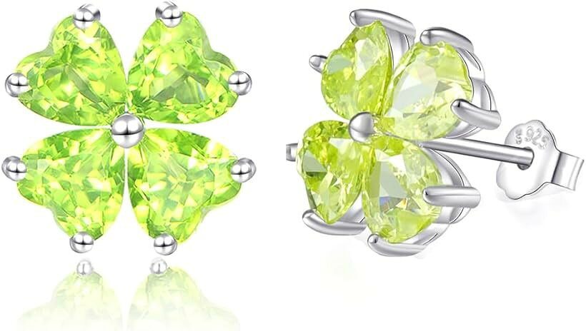 Opal - 幸運四つ葉のクローバー 女性 6.4ct ペリドット 925純銀製 シルバー ピアス K18コーティング 金属アレルギー対応 (8月 誕生石 ペリドット)