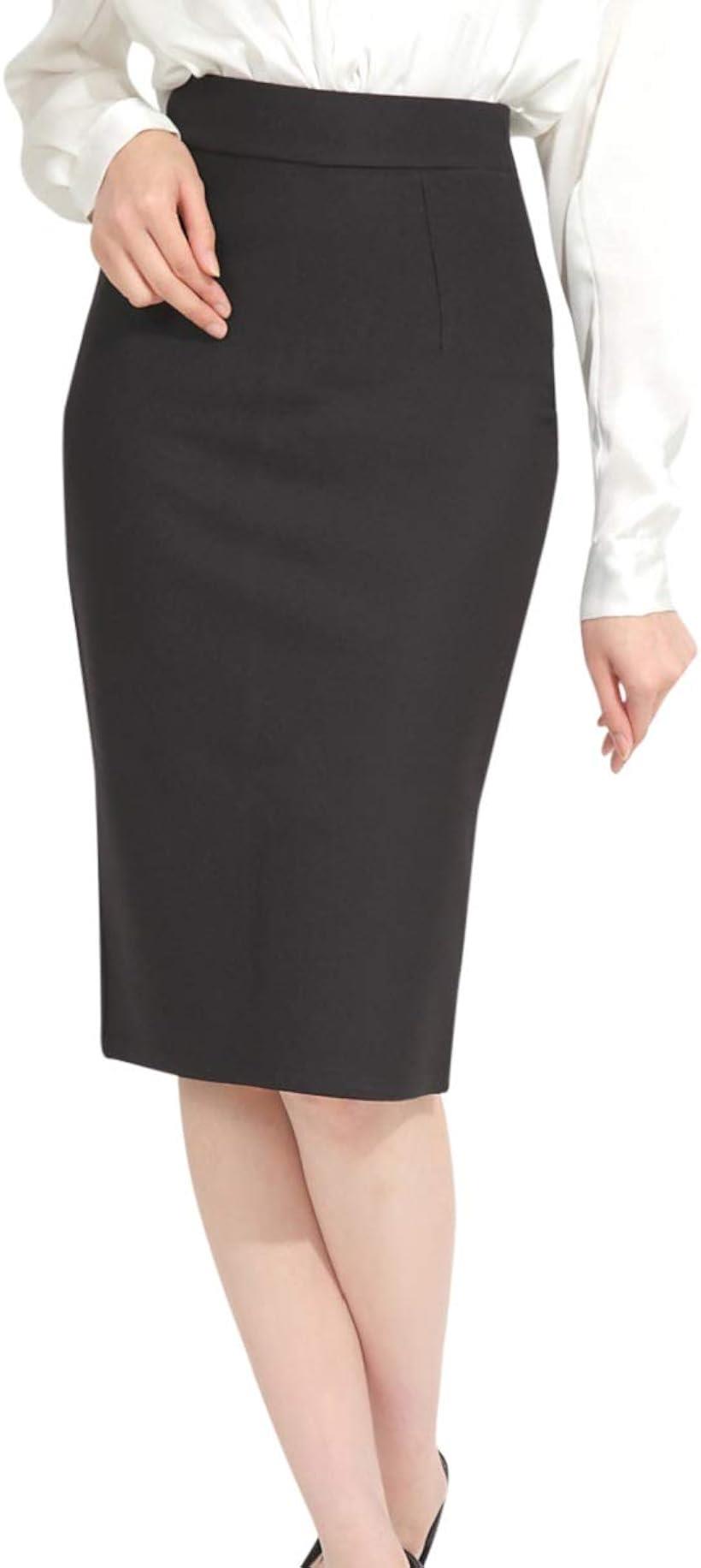 ペンシル スカート タイト 大きいサイズ ひざ下 ミディ丈 オフィス スーツ 用 バックスリット e543 XXL( ブラック, 2XL)